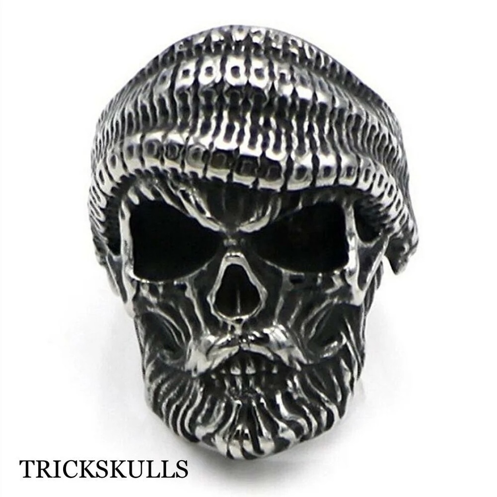 Silver Skulls Beanie Pirate Skull Ring Modern Skater Artisan Szs 8 9 10 11 12